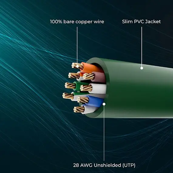 C6118-40 Slim Cat6a UTP Ethernet Network Patch Cable 28AWG | Green - Image 4
