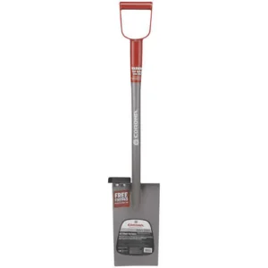 Corona MAX 12 inch straight blade steel spade with 26 inch D-grip aerospace steel handle — red handle professional landscape digging tool