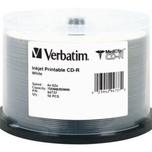 VERBATIM CD-R INKJET 50PK 700MB/52X SPIN-WHT