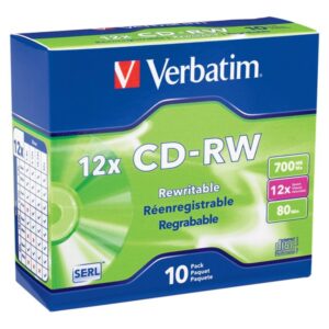 VERBATIM CD-RW BRAND SLV 10PK 700MB/12X SLIM CASE