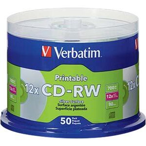 VERBATIM CD-RW DL+ INKJT 50PK 700MB/4X SPIN-SLVR