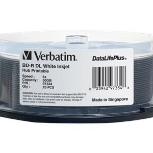 VERBATIM BD-R DL+ HUB 25PK 50GB/6X WHT INKJET