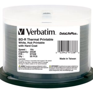 VERBATIM BD-R DL+ HUB 50PK 25GB/6X WHT THERML