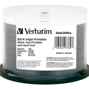 VERBATIM BD-R DL+ HUB 50PK 25GB/6X WHT INKJET