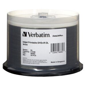 VERBATIM DVD+R DL DL+ 50PK 8.5GB/8X INKJT WHT