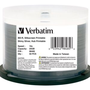 VERBATIM BD-R HUB PRINT 50PK 25GB/6X SILVER/SILK