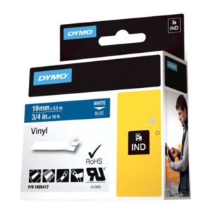 DYMO IND VINYL LABELS WHITE/BLUE 3/4" X 18'