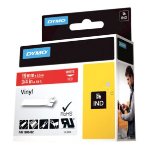 DYMO IND VINYL LABELS WHITE/RED 3/4" X 18'