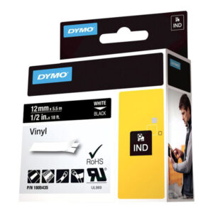 DYMO IND VINYL LABELS WHITE/BLACK 1/2" X 18'