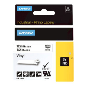 DYMO IND VINYL LABELS BLACK/WHITE 1/2" X 18'
