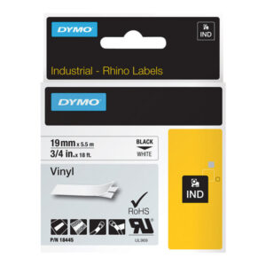 DYMO IND VINYL LABELS BLACK/WHITE 3/4" X 18'