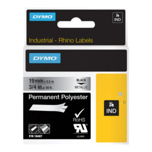 DYMO IND PERMANENT POLY BLACK/METALLIC 3/4"X 18'