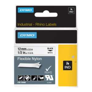 DYMO IND FLEXIBLE NYLON BLACK/WHITE 1/2" X11.5'
